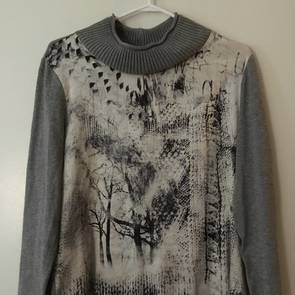 AIRFIELD Germany Grey Loose Turtleneck Print Front Modal Blend Stretch Top S - Picture 4 of 5